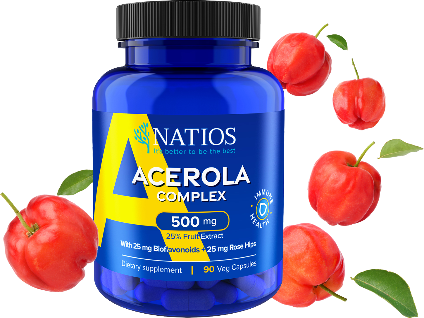 Natios Acerola Complex, 500 mg, 90 veganských kapslí with fruit